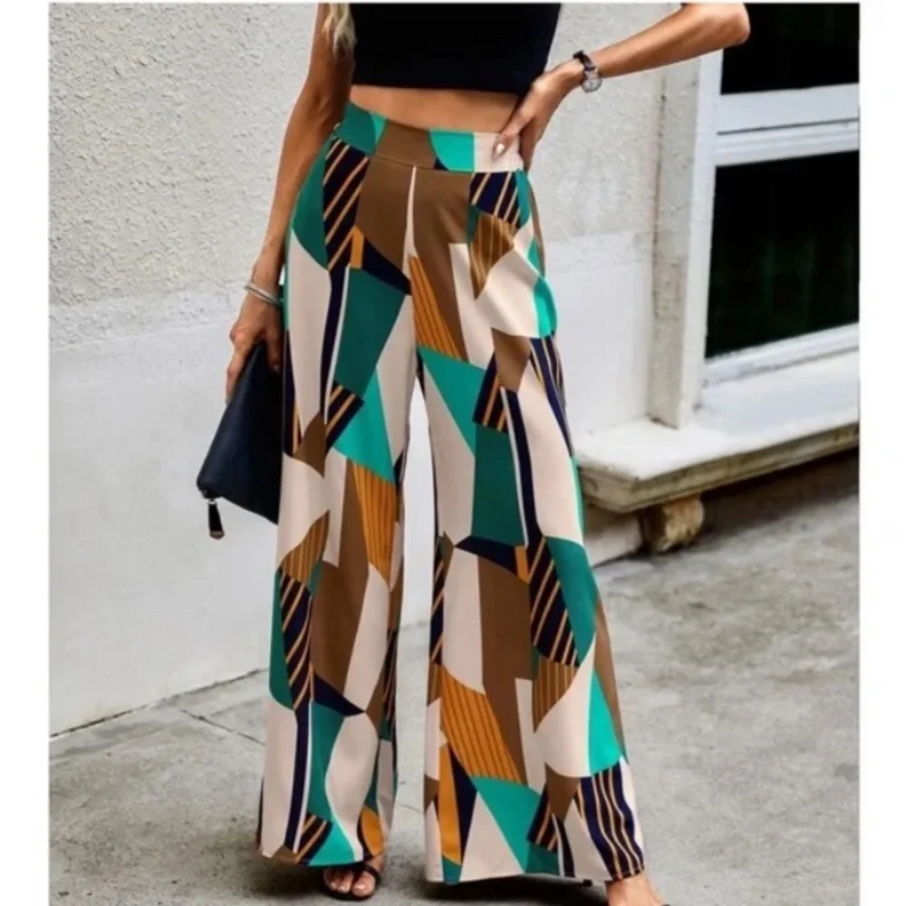 Boho High Waist Print Pocket Wide Leg Palazzo Pants